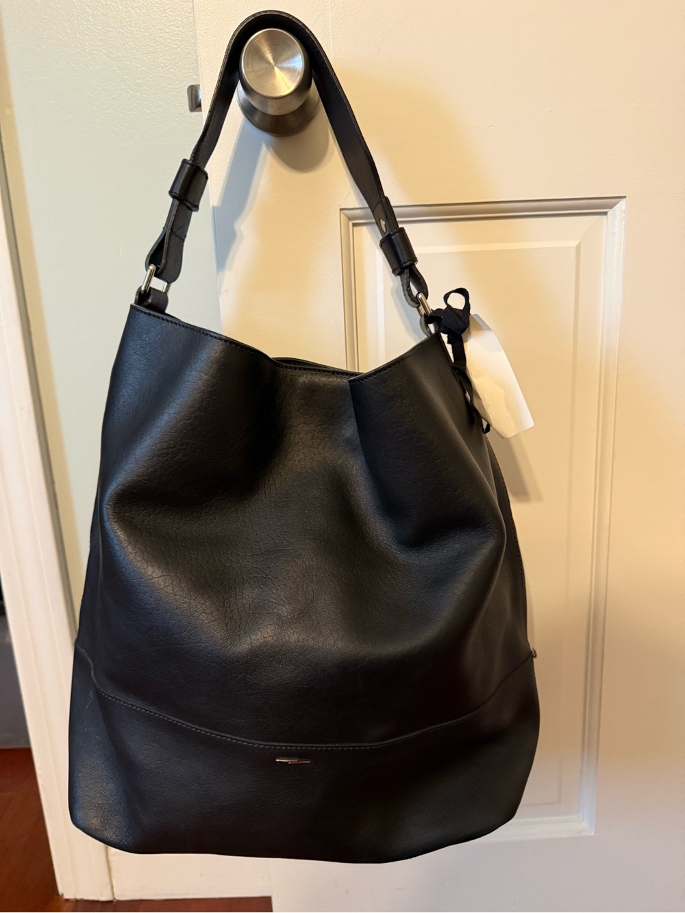 Shinola Snap Shoulder Bag Black Leather Hobo Brass Hardware